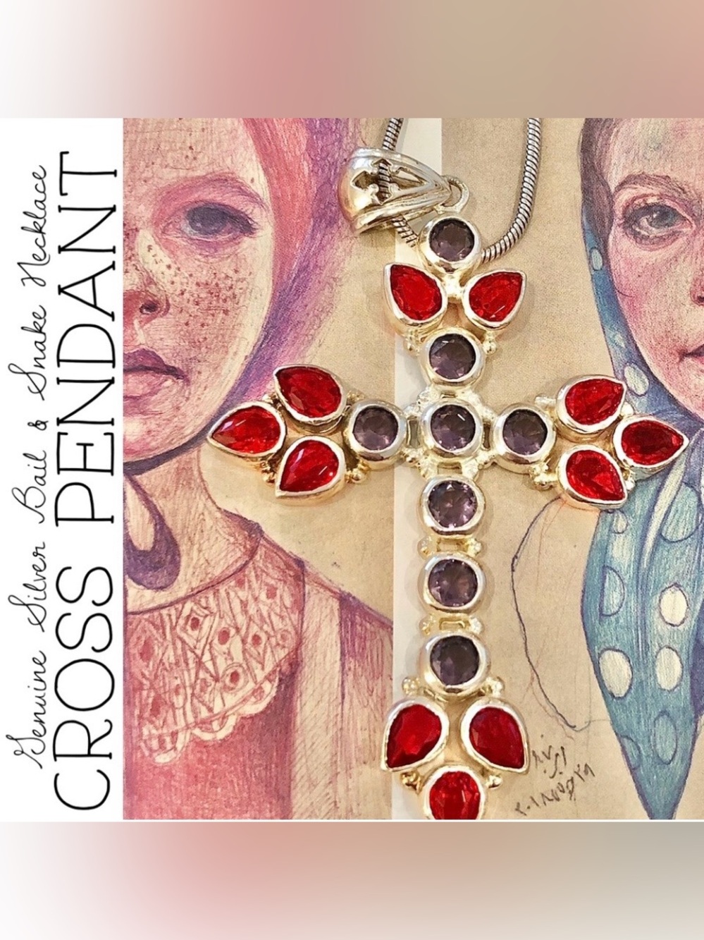 Cross Pendant & Genuine Silver Bail & Necklace